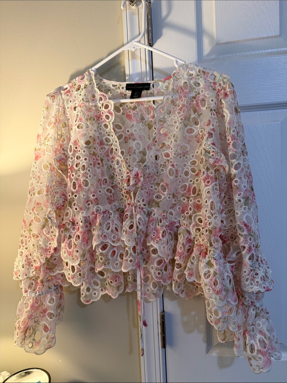 House of Harlow 1960 White Eyelet Tie-Front Floral Blouse